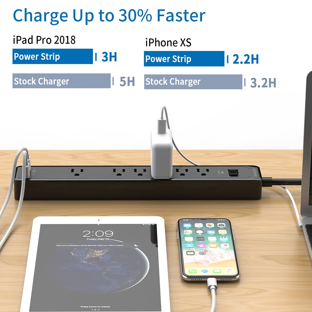 NTON силовой настенный сетевой протектор US POWER Strip черный с 10 футовым удлинительным