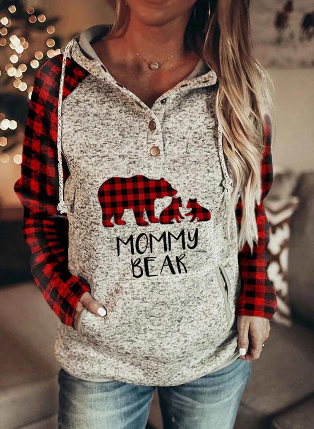 Mama Bear Printed Hoodies Plaid Sleeve Sweatshirts Cartoon Graphic Sweatshirt Women Casual Fashion Clothes Button Hoodie
Mama Bear Printed Hoodies Plaid Sleeve Sweatshirts Cartoon Graphic Sweatshirt Women Casual Fashion Clothes Button Hoodie