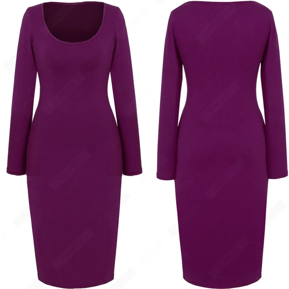 Women Autumn Brief Elegant Pure Color Long Sleeve Scoop Neck Slim Fitted Knee Length Dress 1EUB19
Women Autumn Brief Elegant Pure Color Long Sleeve Scoop Neck Slim Fitted Knee Length Dress 1EUB19