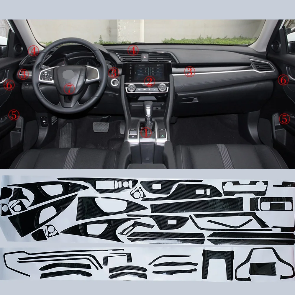 H2CNC Car 5D Carbon Fiber Black Interior Stickers Trim Set For Honda Civic 2016 2017 2018
H2CNC Car 5D Carbon Fiber Black Interior Stickers Trim Set For Honda Civic 2016 2017 2018