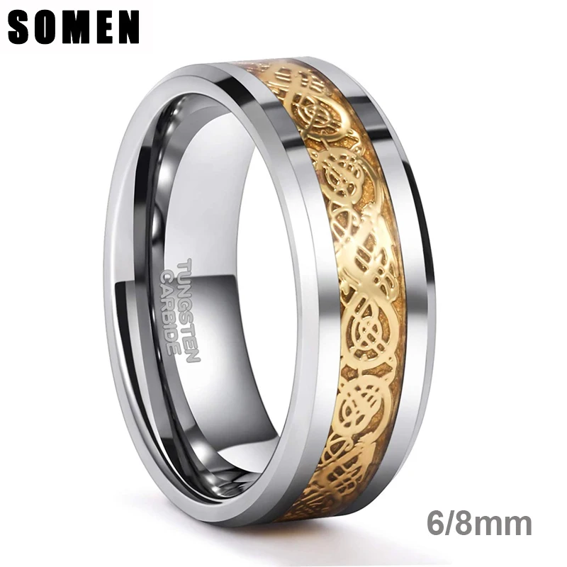 

Мужское кольцо Somen, бриллиантовое кольцо 6 мм/8 мм, золото, кельтский дракон, полированные обручальные кольца, обручальное кольцо, модные мужс...