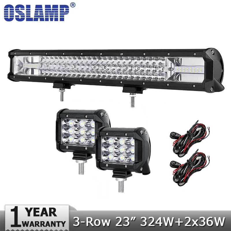 

Oslamp 23" 324W 3-row LED Offroad Light Bar Combo Beam+2pcs 36W Spot Flood Led Work Lights 12v 24v Truck SUV ATV 4WD 4x4 Led Bar