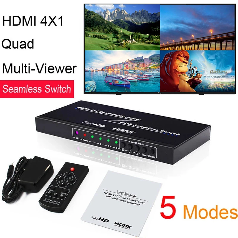 HDMI 4X1 Quad мульти-просмотр бесшовный переключатель экрана в режиме реального