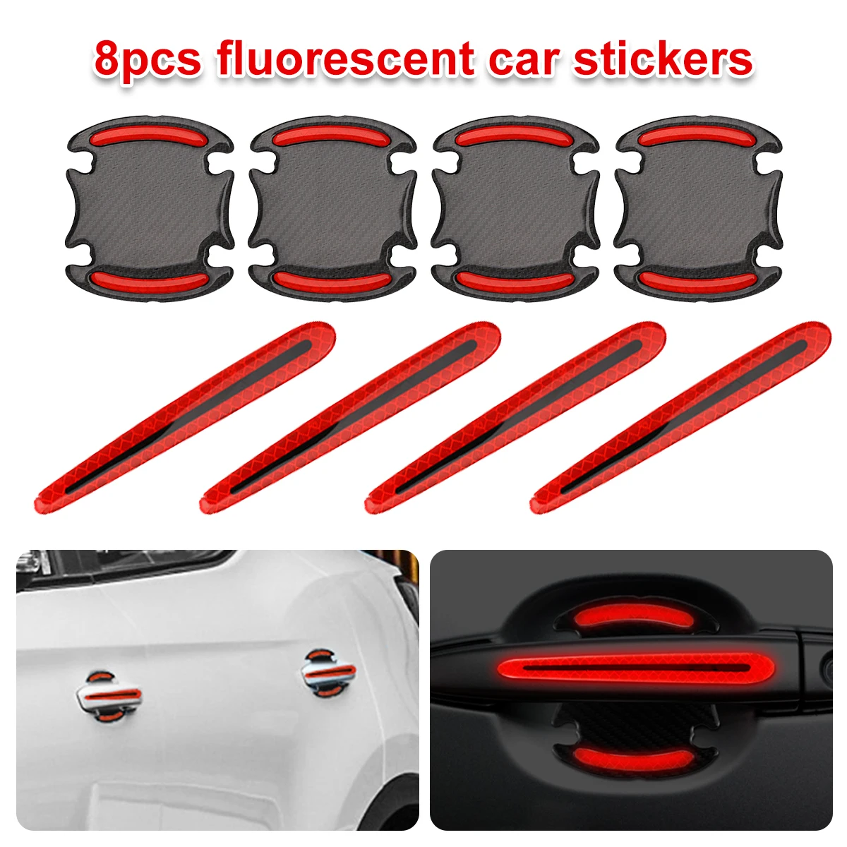 8Pcs Car Door Handle Reflective Stickers Driving Safety Warning Strips Universal 3D Auto Door Handle Anti-Scratch Cover
8Pcs Car Door Handle Reflective Stickers Driving Safety Warning Strips Universal 3D Auto Door Handle Anti-Scratch Cover