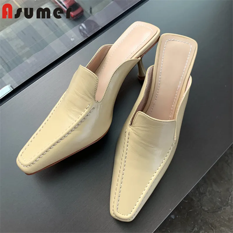 Asumer 2021 Newest Genuine Leather Footwear Women Slipper Square Toe Solid Colors Thin High Heels Party Shoes Women Slipper
Asumer 2021 Newest Genuine Leather Footwear Women Slipper Square Toe Solid Colors Thin High Heels Party Shoes Women Slipper