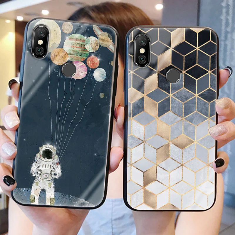 Чехол с закаленным стеклом для Xiaomi Mi 8 Lite CC9 A2 6X 5 6 Mix 2S Max 3 Space Planet чехол Redmi Plus 7A S2 Note 7