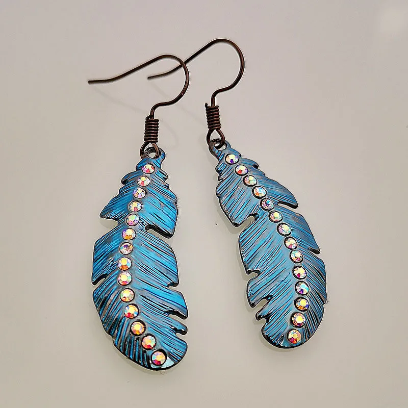 Bohemian Handmade Metal Blue Feather Earrings Vintage Ethnic Rainbow Rhinestone Hook Dangle Earrings Pendientes Mujer Z3D394
Bohemian Handmade Metal Blue Feather Earrings Vintage Ethnic Rainbow Rhinestone Hook Dangle Earrings Pendientes Mujer Z3D394