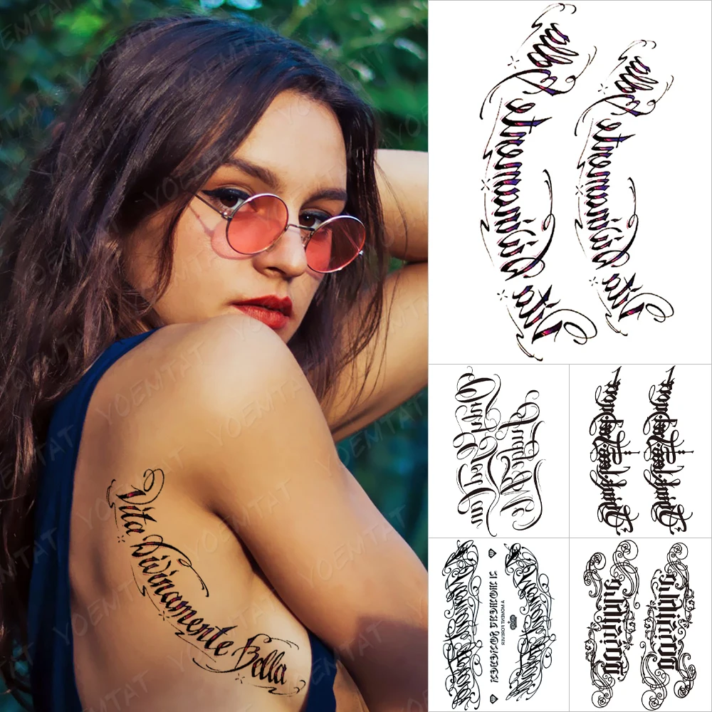 Handwriting Font Waterproof Temporary Tattoo Sticker Text Word Chicano Lettering Body Art Arm Wrist Fake Tatoo For Women Men
Handwriting Font Waterproof Temporary Tattoo Sticker Text Word Chicano Lettering Body Art Arm Wrist Fake Tatoo For Women Men