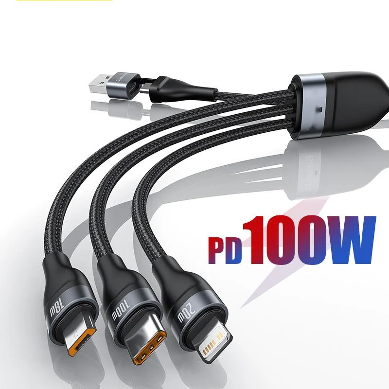 USB-кабель 3 в 1 с поддержкой передачи данных и быстрой зарядки, 100 Вт 
USB-кабель 3 в 1 с поддержкой передачи данных и быстрой зарядки, 100 Вт