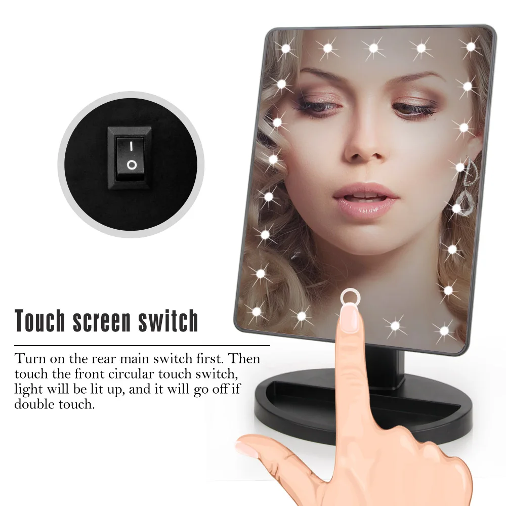22 LED Lights Touch Screen Makeup Mirror Dropshipping Discounted Price 1X 10X Bright Adjustable USB Or Batteries Use 16 Lights
22 LED Lights Touch Screen Makeup Mirror Dropshipping Discounted Price 1X 10X Bright Adjustable USB Or Batteries Use 16 Lights