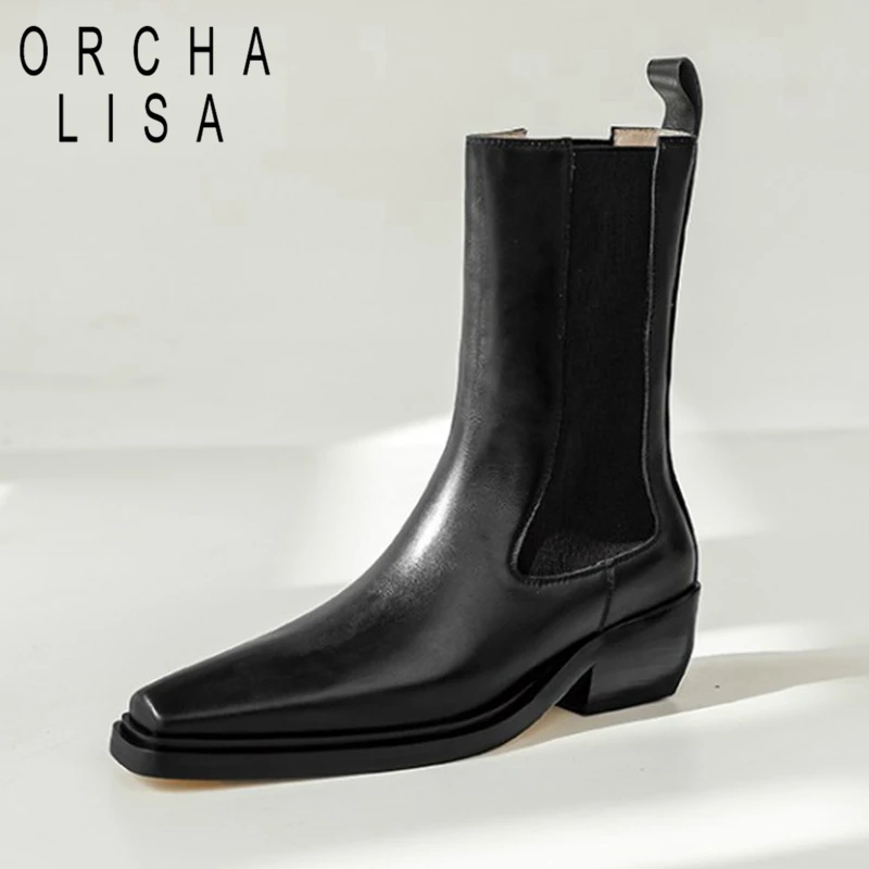 ORCHALISA Women Luxury Mid Calf Boots Slip On Pointed Toe Square Heel Platform Ladies Real Leather Shoes Woman Footwear Non Slip
ORCHALISA Women Luxury Mid Calf Boots Slip On Pointed Toe Square Heel Platform Ladies Real Leather Shoes Woman Footwear Non Slip