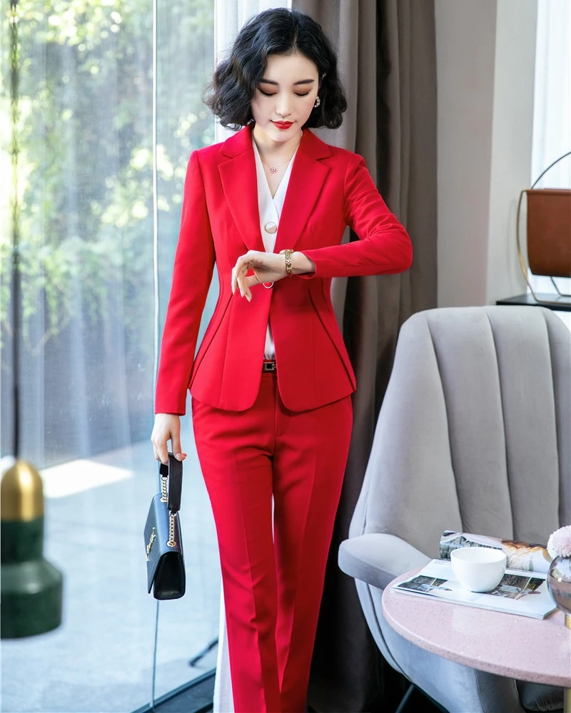 Novelty Red OL Styles Women Business Work Wear Suits with Pants and Jackets Coat Professional Office Ladies Blazers Pantsuits
Novelty Red OL Styles Women Business Work Wear Suits with Pants and Jackets Coat Professional Office Ladies Blazers Pantsuits