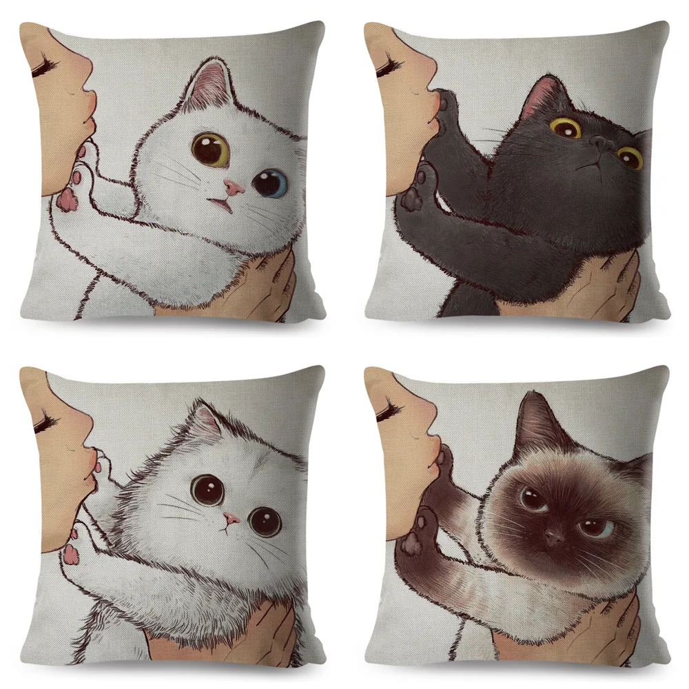 

Funny Love Kiss Cute Cat Pillows Cases for Sofa Home Car Cushion Cover Pillow Covers Decor Cartoon Pillowcase 45x45cm