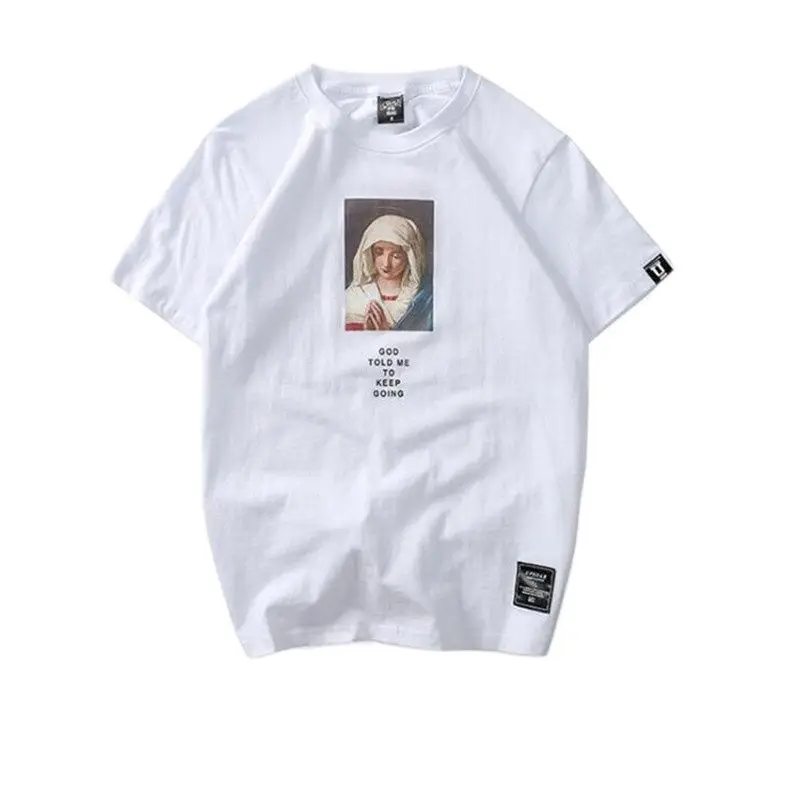 2021 Men's Virgin Mary Printed Short Sleeve T Shirts Summer Casual Cotton Hip Hopo Tops Tees Fashion Streetwear Tshirts | Мужская