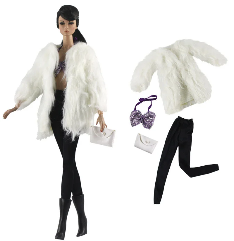 NK 4 Items/ Set Doll White Coat+ Top+ Fashion Bag +Black Trouseres For Barbie Doll Accessories Girl Doll Toy DIY Gift
NK 4 Items/ Set Doll White Coat+ Top+ Fashion Bag +Black Trouseres For Barbie Doll Accessories Girl Doll Toy DIY Gift