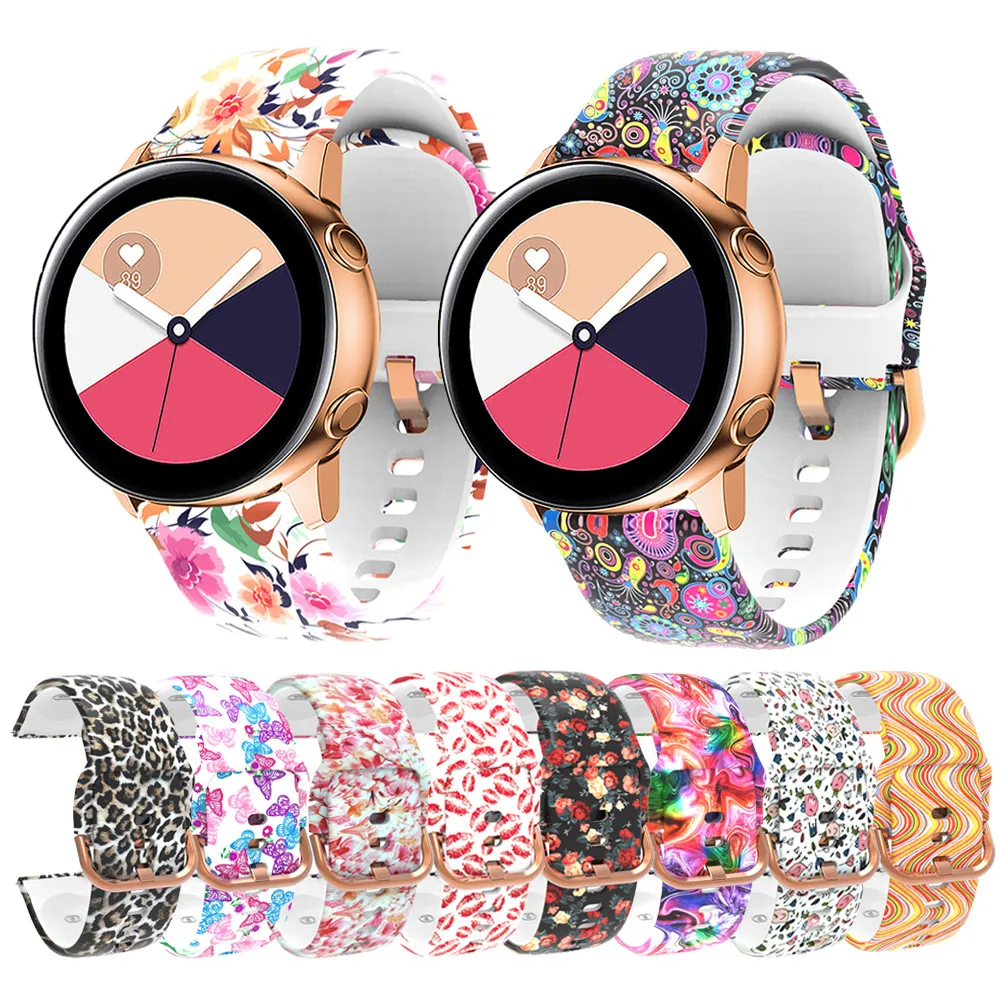 Ремешок силиконовый для Samsung Galaxy Watch 42 мм Active 2 Gear S2 браслет с принтом Huawei Huami Amazfit Bip