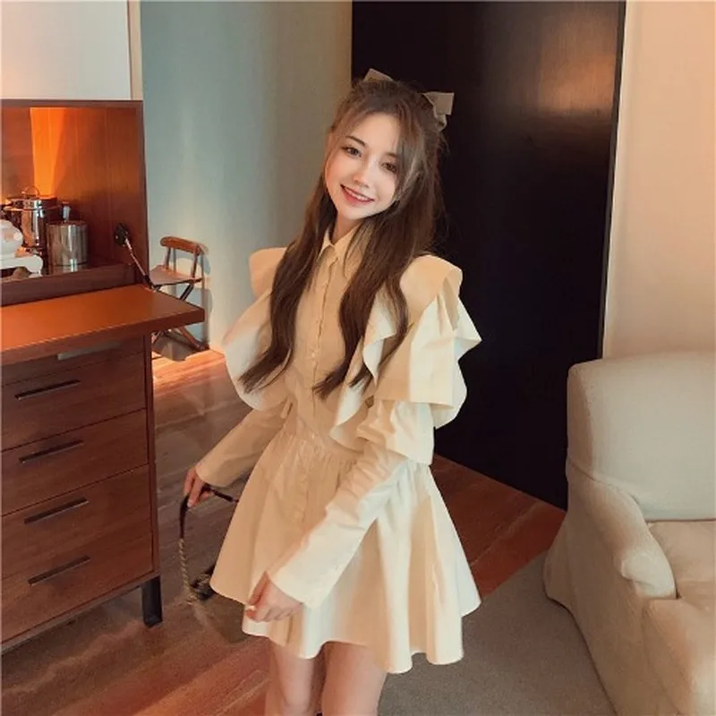 Women Dress A-Line Polo-Collar High Waist Mini-Length Puff Sleeve Singel-Breasted Ruffles Vintage Autumn French Woman Dresses
Women Dress A-Line Polo-Collar High Waist Mini-Length Puff Sleeve Singel-Breasted Ruffles Vintage Autumn French Woman Dresses