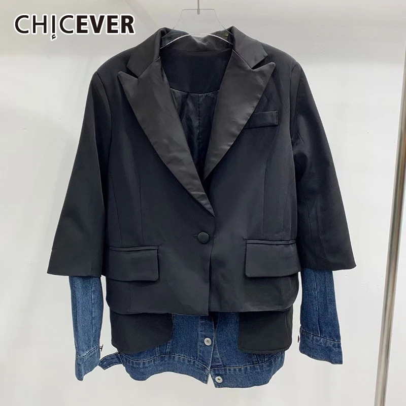 CHICEVER Elegant Colorblock Women's Jacket Notched Long Sleeve Patchwork Denim Hem Casual Straight Female Blazer 2021 Clothing
CHICEVER Elegant Colorblock Women's Jacket Notched Long Sleeve Patchwork Denim Hem Casual Straight Female Blazer 2021 Clothing