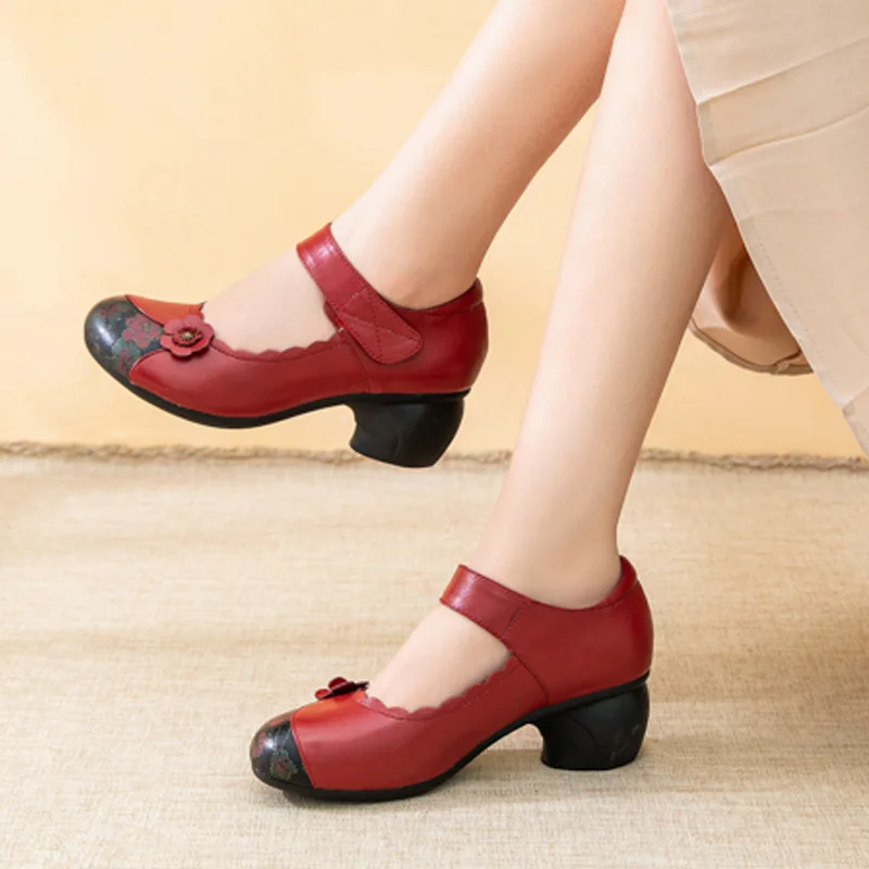 Женские туфли на высоком каблуке из воловьей кожи с цветочным принтом элегантные