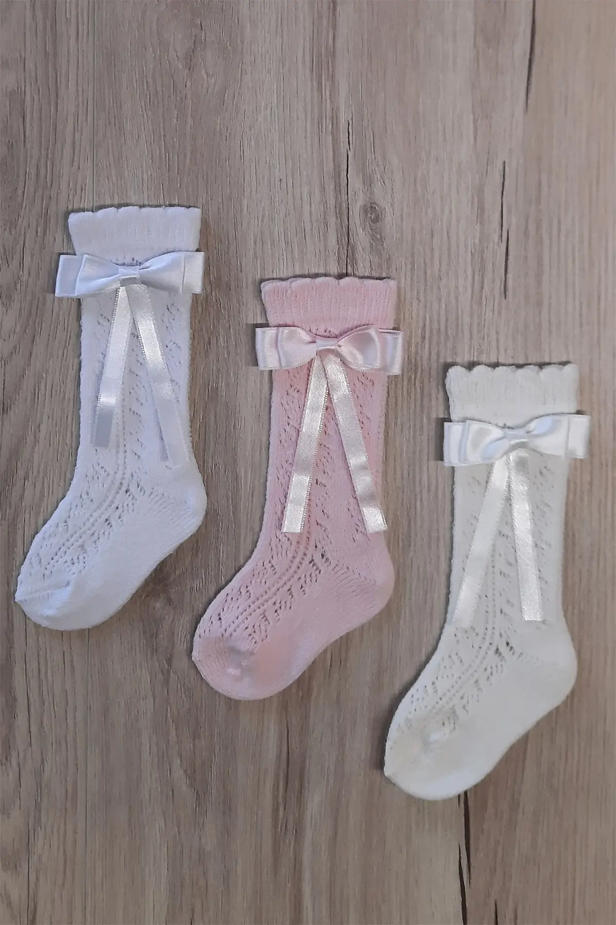 

Igloo Fishnet Lower Bow 3'lü Girls baby Socks Casual Cotton-Spandex Lower Socks White Patterned Back Flush