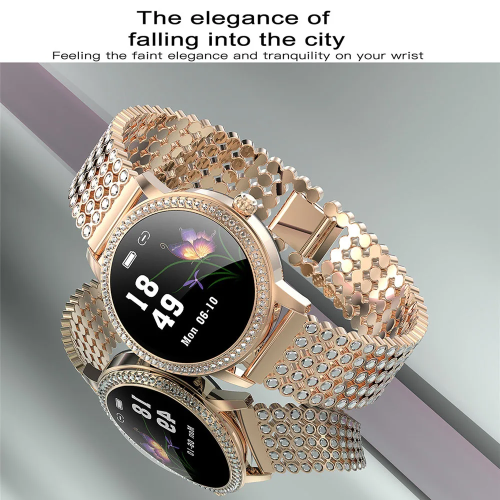 Смарт часы с бриллиантами 2021 женские милые стальные IP68 водонепроницаемый