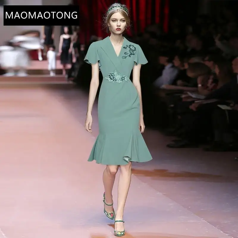 Fashion Designer Dress Summer Women's Dress Short Sleeve Beading Embroidered Slim Midi Party Mermaid Dress
Fashion Designer Dress Summer Women's Dress Short Sleeve Beading Embroidered Slim Midi Party Mermaid Dress