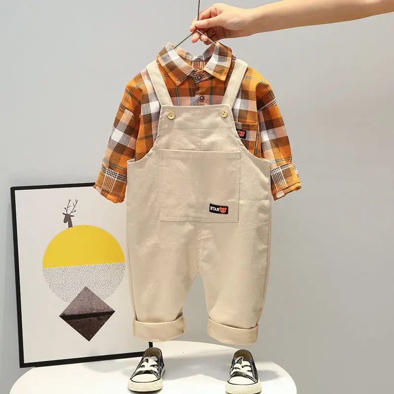Baby Boys Autumn Cotton Clothes Children Plaid blouses bib Pants overalls 2Pcs/sets Infant Outfit Kid Fashion Toddler Tracksuits
Baby Boys Autumn Cotton Clothes Children Plaid blouses bib Pants overalls 2Pcs/sets Infant Outfit Kid Fashion Toddler Tracksuits