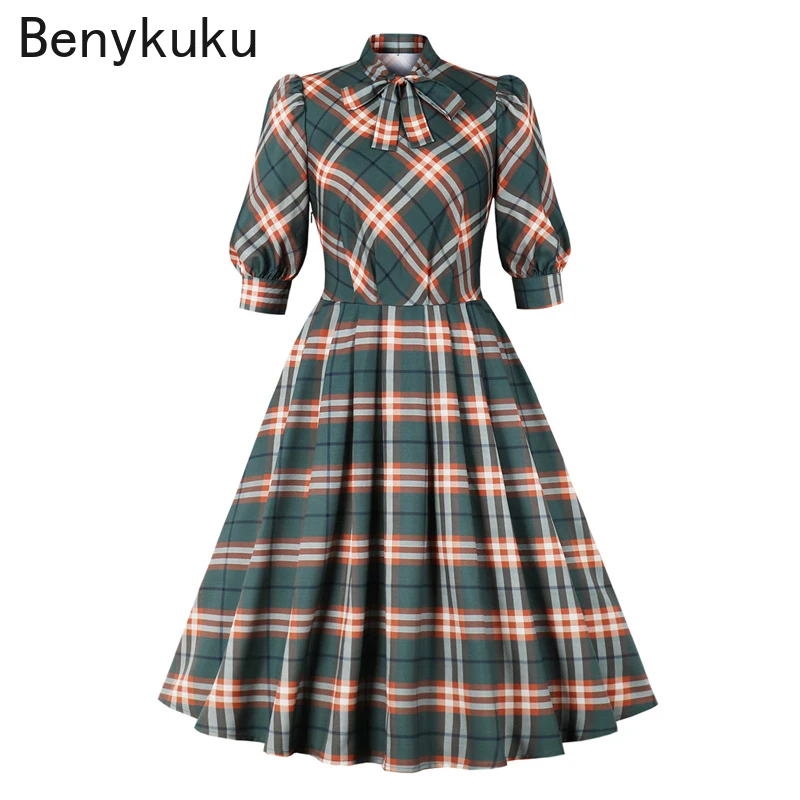 Bow Tie Neck Lantern Sleeve 50s Plaid Vintage Dress Robes for Women Elegant Rockabilly Swing Midi Dresses Female Clothes
Bow Tie Neck Lantern Sleeve 50s Plaid Vintage Dress Robes for Women Elegant Rockabilly Swing Midi Dresses Female Clothes
