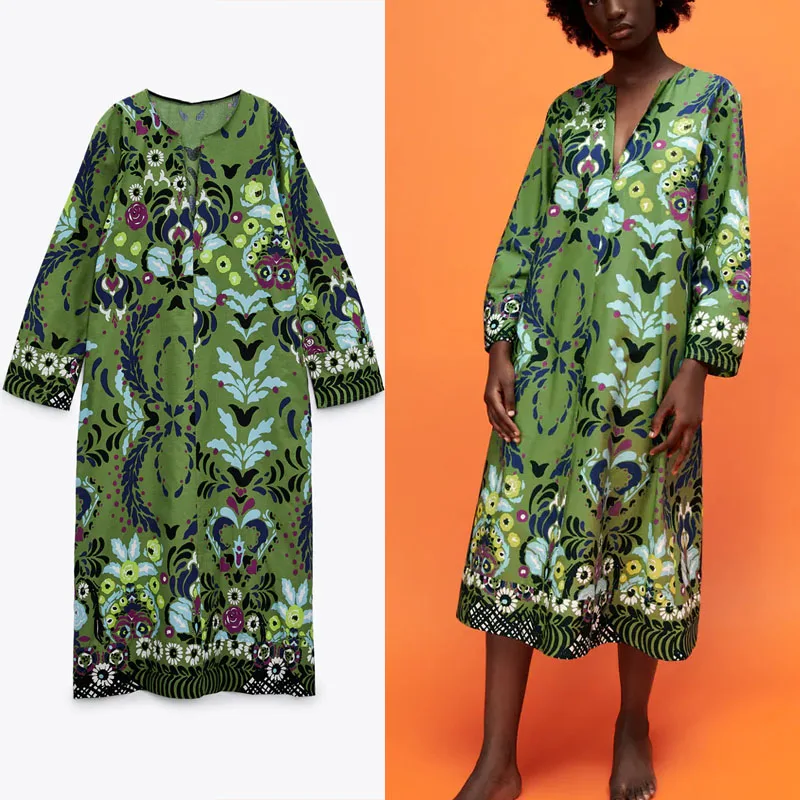 ZA 2021 Floral Print Green Summer Dress Women Vintage Long Sleeve Loose Beach Dress Female Fashion O Neck Elegant Midi Dresses
ZA 2021 Floral Print Green Summer Dress Women Vintage Long Sleeve Loose Beach Dress Female Fashion O Neck Elegant Midi Dresses