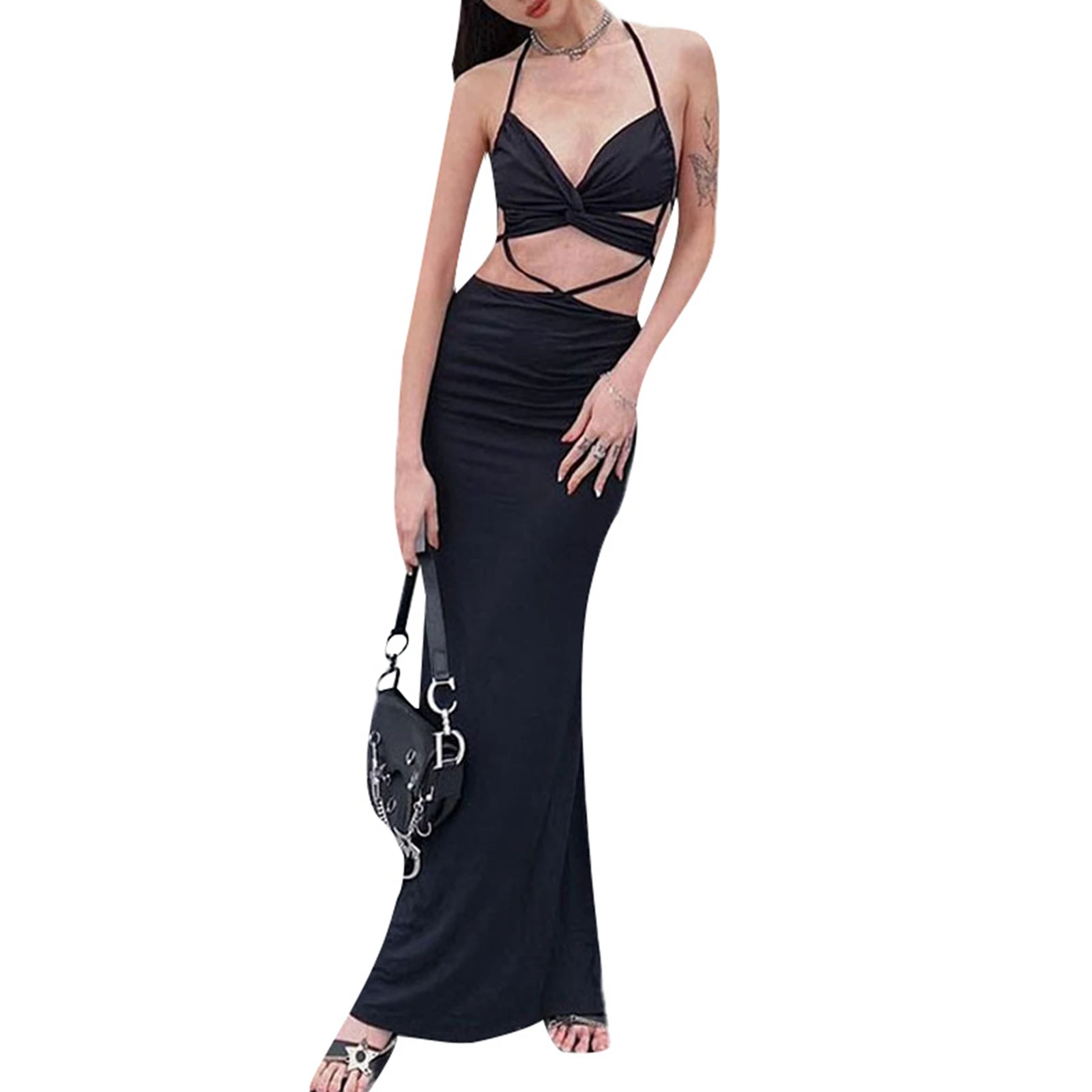 Women Summer Cocktail Dress Lacing Straps V-Neck Backless Hollow Long Dress for Girls Rose Red/Black
Women Summer Cocktail Dress Lacing Straps V-Neck Backless Hollow Long Dress for Girls Rose Red/Black