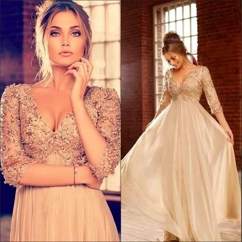 Elegant Party Champagne Evening Dresses For 2016 New Lace Vestido Longo Formal Prom Gowns Dubai Kaftan Pearls Chiffon Sexy Gowns
Elegant Party Champagne Evening Dresses For 2016 New Lace Vestido Longo Formal Prom Gowns Dubai Kaftan Pearls Chiffon Sexy Gowns