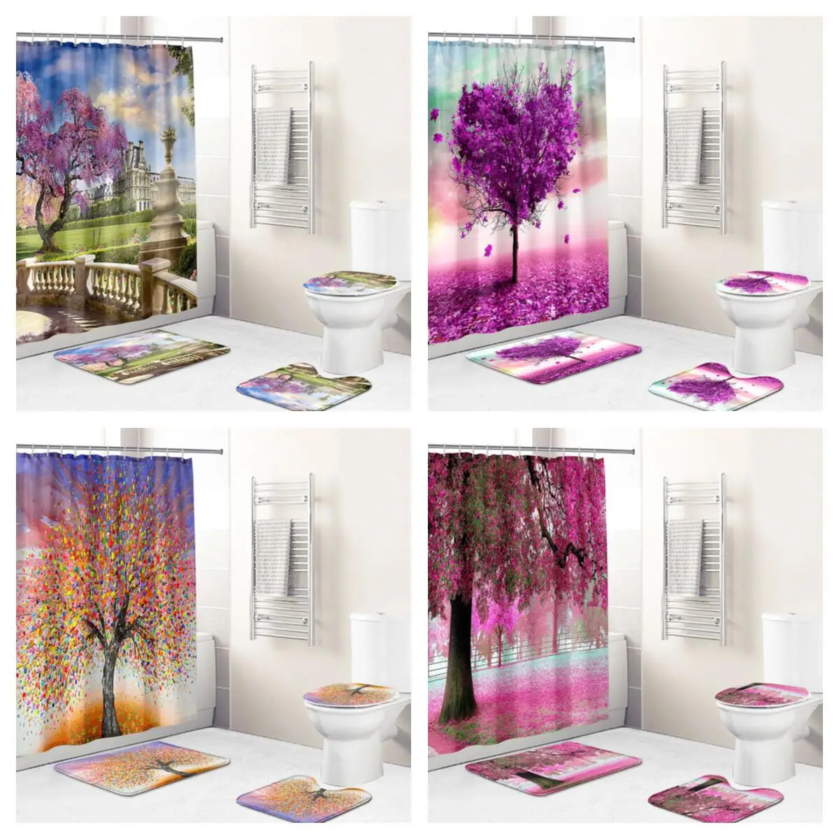 3D Spring and Summer Flower Tree Waterproof Fabric Bathroom Curtain Shower Curtain Cover Non Slip Carpet Toilet Cover Bath Mat
3D Spring and Summer Flower Tree Waterproof Fabric Bathroom Curtain Shower Curtain Cover Non Slip Carpet Toilet Cover Bath Mat