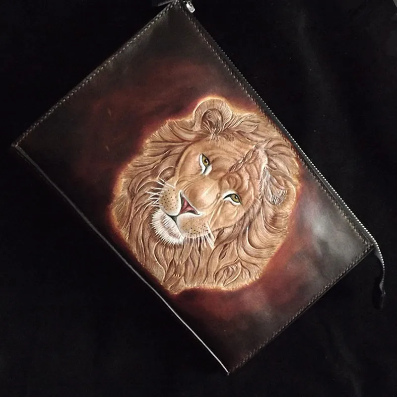Handmade Men Vegetable Tanned Leather Bag Wild Style Lion King Money Holder Clutch Purse Clutches Cow Lerther Envelope
Handmade Men Vegetable Tanned Leather Bag Wild Style Lion King Money Holder Clutch Purse Clutches Cow Lerther Envelope
