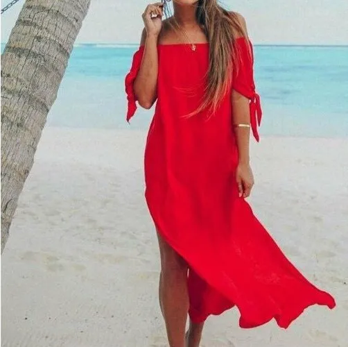 2021The new summer fashion sexy dress pure color dew shoulder loose skirt A word shoulderOpen fork The big pendulum 
2021The new summer fashion sexy dress pure color dew shoulder loose skirt A word shoulderOpen fork The big pendulum