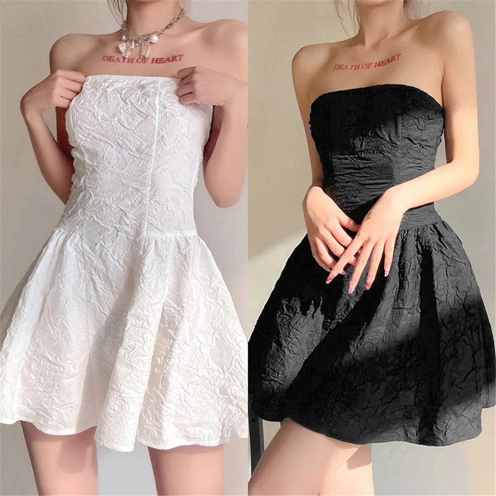 Women Summer Strapless High Waist Solid Color A-Line Dress Elegant Sleeveless Off-The-Shoulder Evening Party Dress Black White
Women Summer Strapless High Waist Solid Color A-Line Dress Elegant Sleeveless Off-The-Shoulder Evening Party Dress Black White