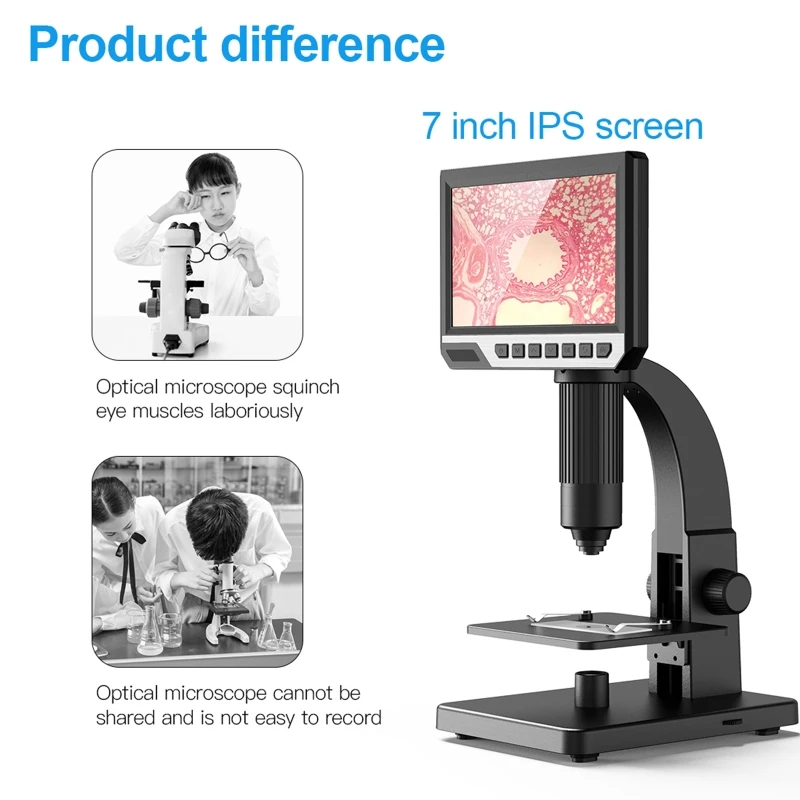 500X-2000X 12MP Digital Microscope with 7" Screen for Industrial Biological Cell