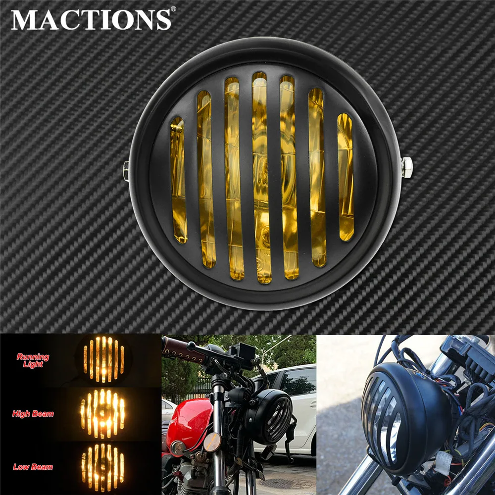 Motorcycle 6.3 " Amber Retro Grill Headlight Universal Vintage Headlamp For Harley Softail XL Dyna Bobber Choppers Cafe Racer 
Motorcycle 6.3 " Amber Retro Grill Headlight Universal Vintage Headlamp For Harley Softail XL Dyna Bobber Choppers Cafe Racer