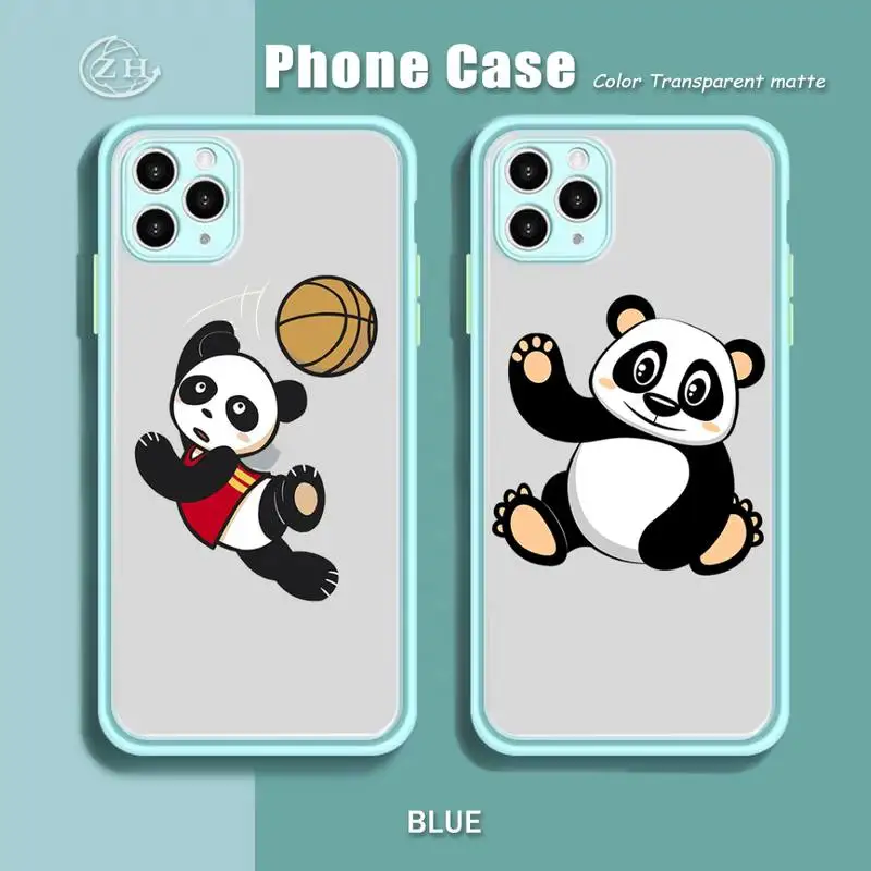 

Lovely Football Panda Phone Case Blue Mint Matte Color For IPhone X XS Max XR 7 8 6 6S Plus 12 11 Pro Max Shockproof Clear Cover