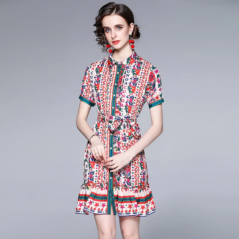 Designer Women Summer Mini Dresses Elegant Floral Letter Printed Loose Vintage Short Sleeve Office Style Shirt Dress Robe Femme
Designer Women Summer Mini Dresses Elegant Floral Letter Printed Loose Vintage Short Sleeve Office Style Shirt Dress Robe Femme