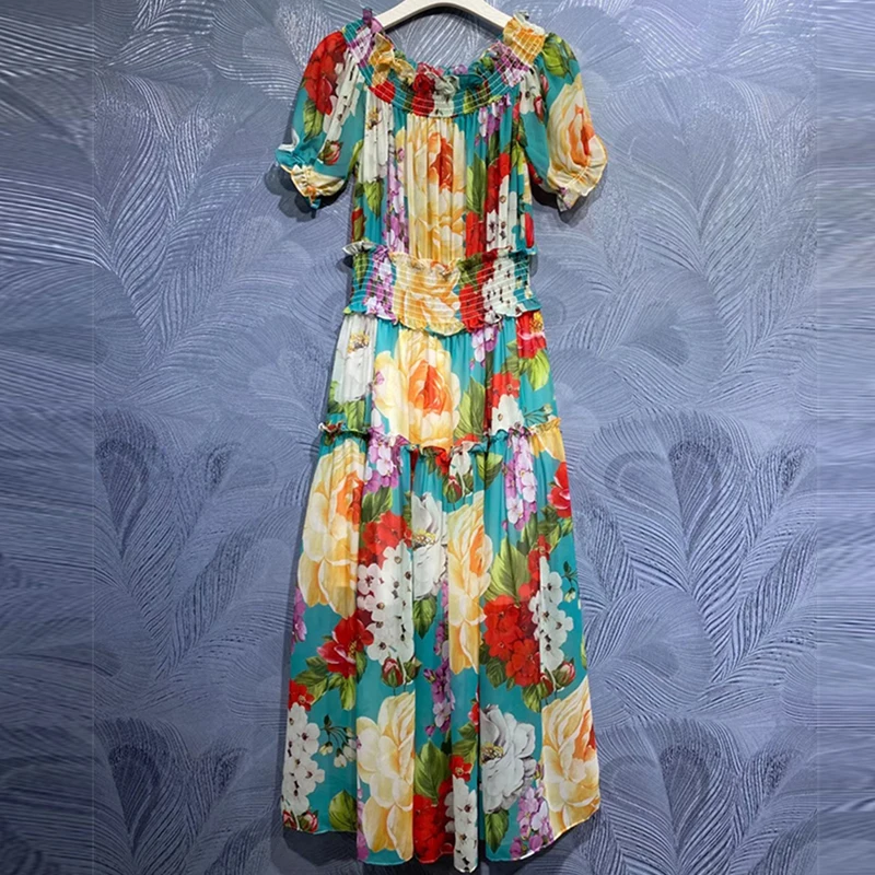 2021 Summer Bohemian Dress Women Fashion Short Sleeve Flowers Printed Elastic Waist Holiday Dresses
2021 Summer Bohemian Dress Women Fashion Short Sleeve Flowers Printed Elastic Waist Holiday Dresses