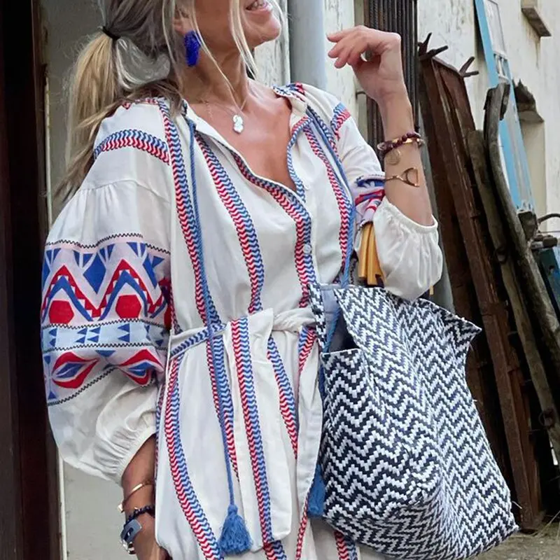 Spring Autumn Printed Ruffle Long Dress Elegant Lace-Up Tassel Maxi Dresses Women Sexy V Neck Lantern Sleeve Loose Dress Robe
Spring Autumn Printed Ruffle Long Dress Elegant Lace-Up Tassel Maxi Dresses Women Sexy V Neck Lantern Sleeve Loose Dress Robe