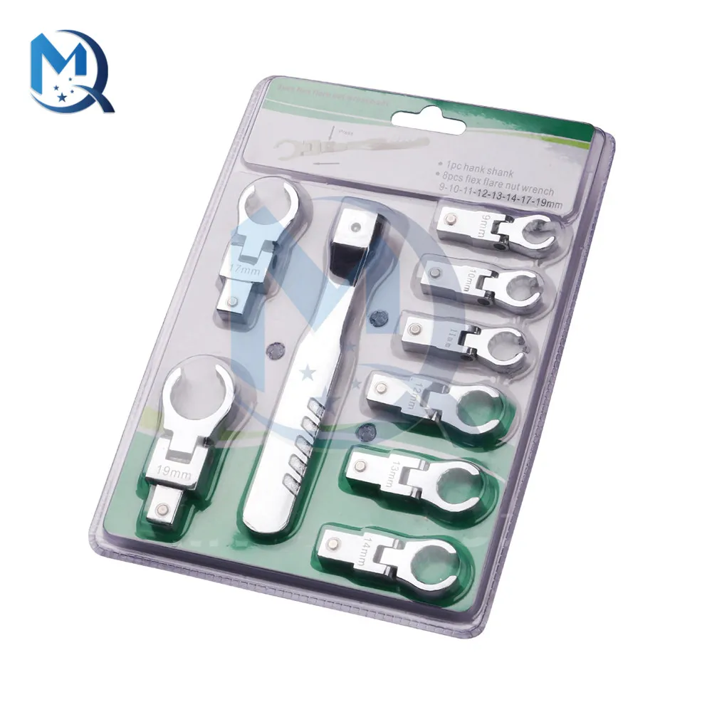 9Pcs/set Portable Metric Ratchet 180° Rotating Gear Wrench Tool Set Head Interchangeable Flexible Torque Spanner | Электронные