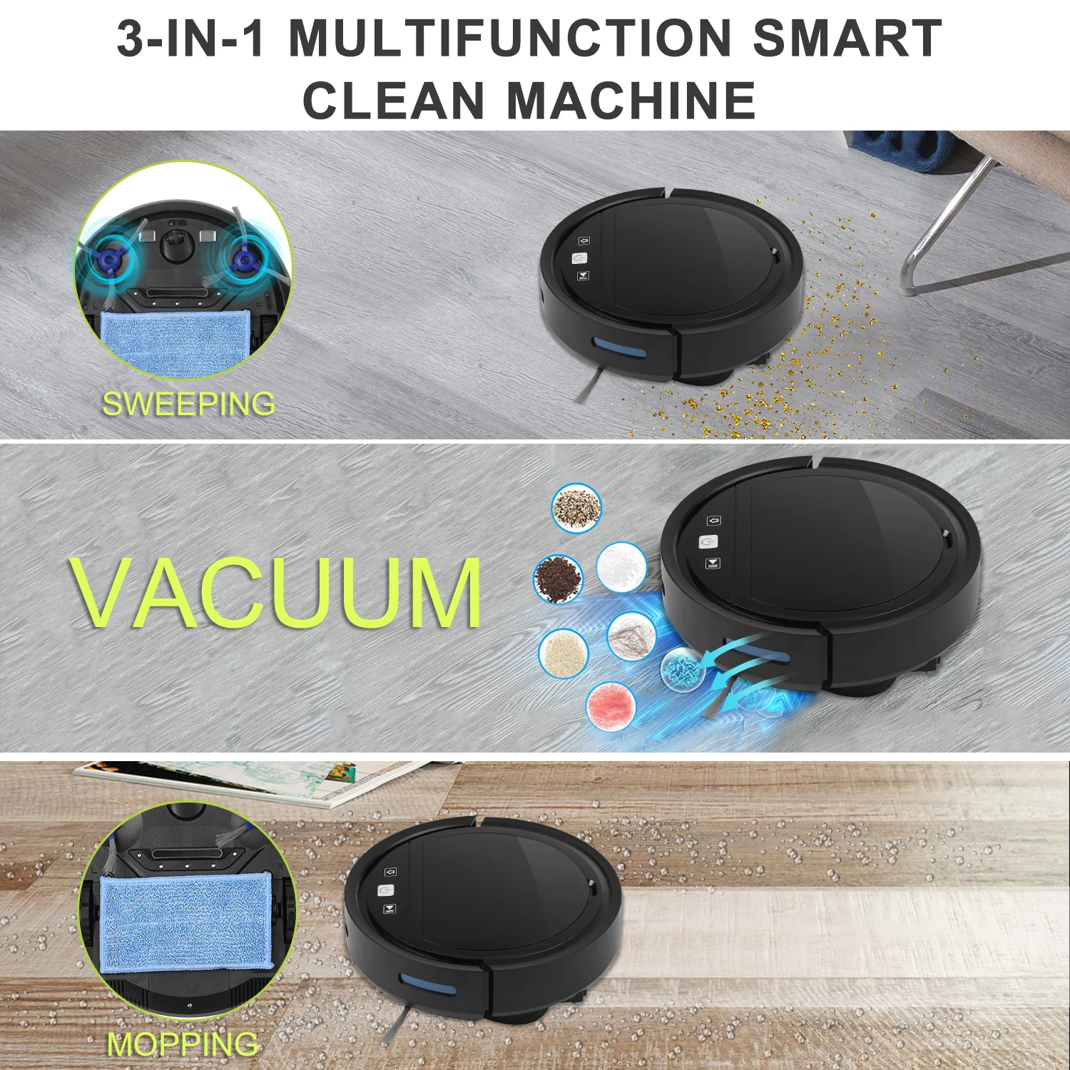 Robot Vacuum Cleaner Strong Suction Wifi Compatible with Alexa Google Assitant Self-Charging App Remote Control Mop Sweeping
Robot Vacuum Cleaner Strong Suction Wifi Compatible with Alexa Google Assitant Self-Charging App Remote Control Mop Sweeping