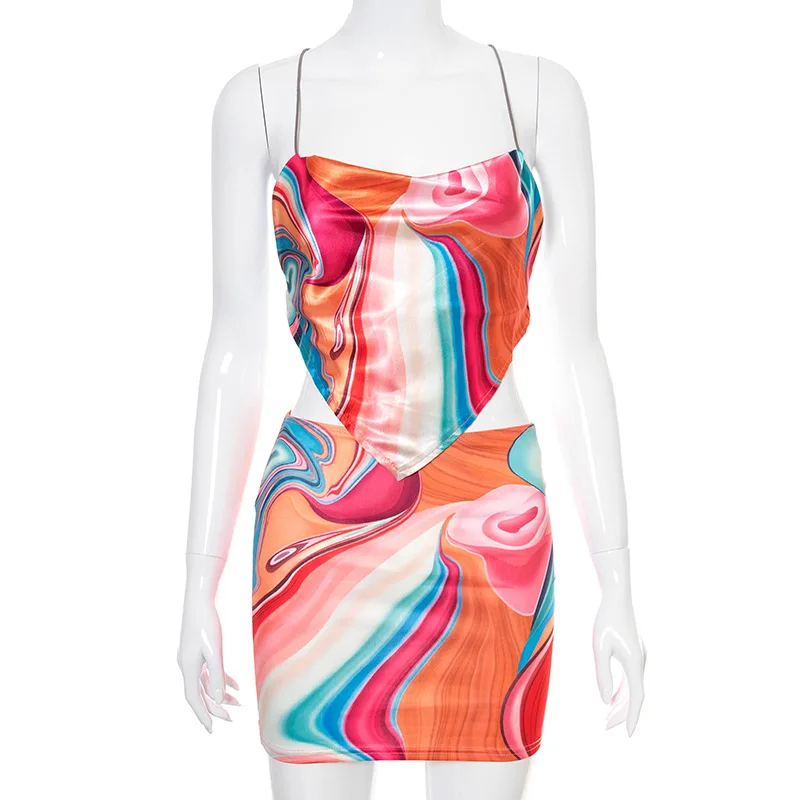 Tie Dye Two Piece Y2K Sets Women 2021 Sexy Halter Beachwear Cleavage Crop Top+Mini Skirt Suit Female Backless Outfits
Tie Dye Two Piece Y2K Sets Women 2021 Sexy Halter Beachwear Cleavage Crop Top+Mini Skirt Suit Female Backless Outfits