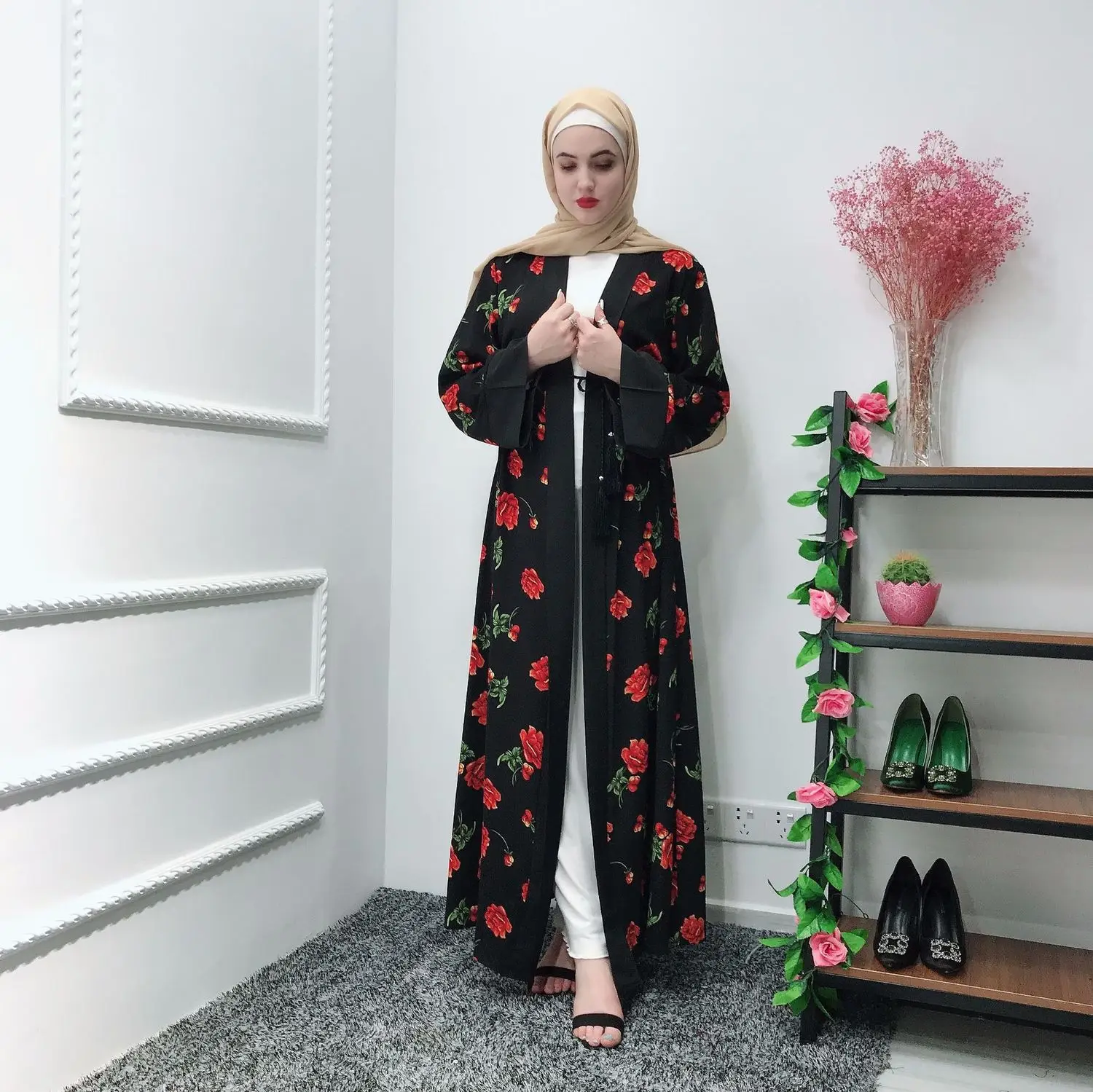 Элегантное женское Платье макси с цветочным рисунком кардиган кимоно длинное