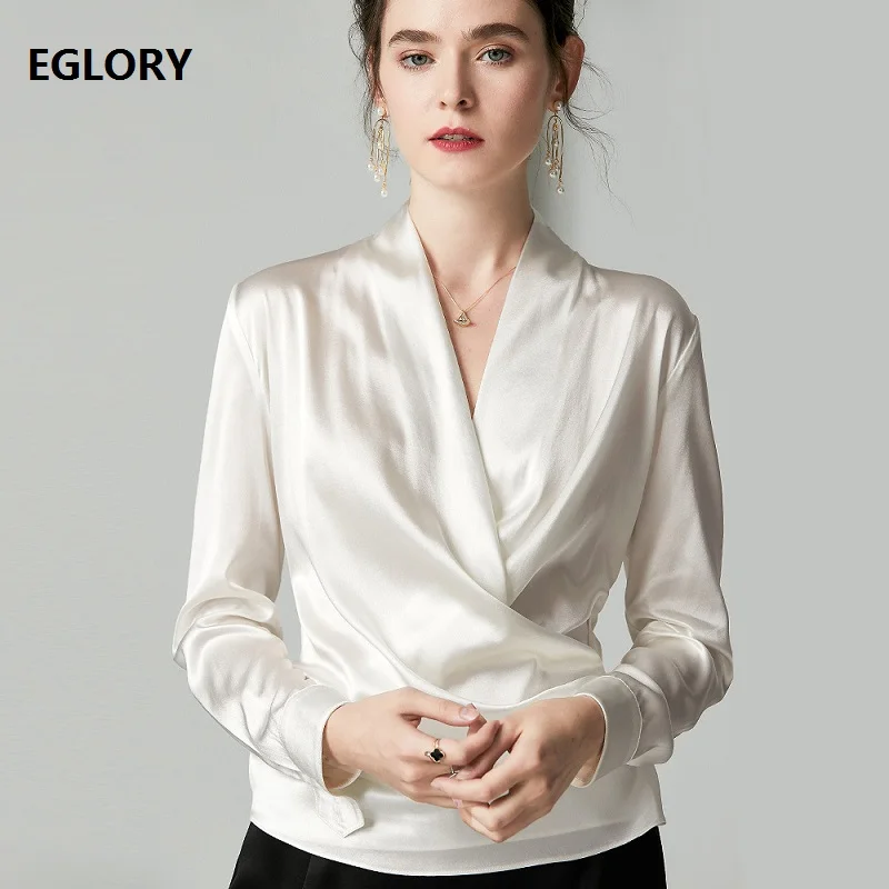 Top Quality Silk Blouse Shirts 2019 Autumn Sexy Tops Women V-Neck Pleated Ruffles Long Sleeve White Apricot Grey Tops Shirts
Top Quality Silk Blouse Shirts 2019 Autumn Sexy Tops Women V-Neck Pleated Ruffles Long Sleeve White Apricot Grey Tops Shirts