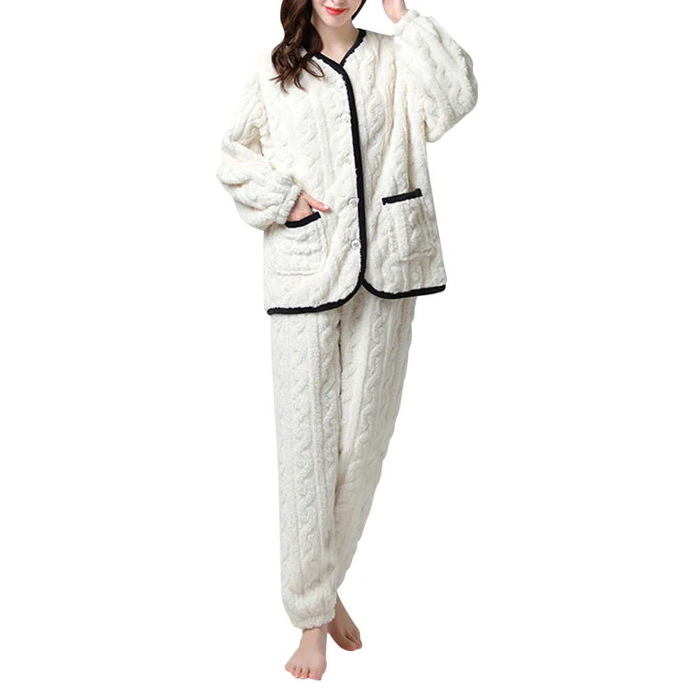 Winter Women's Warm Pajamas Suit V-neck Solid Color Fashion Comfortable Sleepwear Knitted Thick Coral Fleece Female Home Clothes
Winter Women's Warm Pajamas Suit V-neck Solid Color Fashion Comfortable Sleepwear Knitted Thick Coral Fleece Female Home Clothes