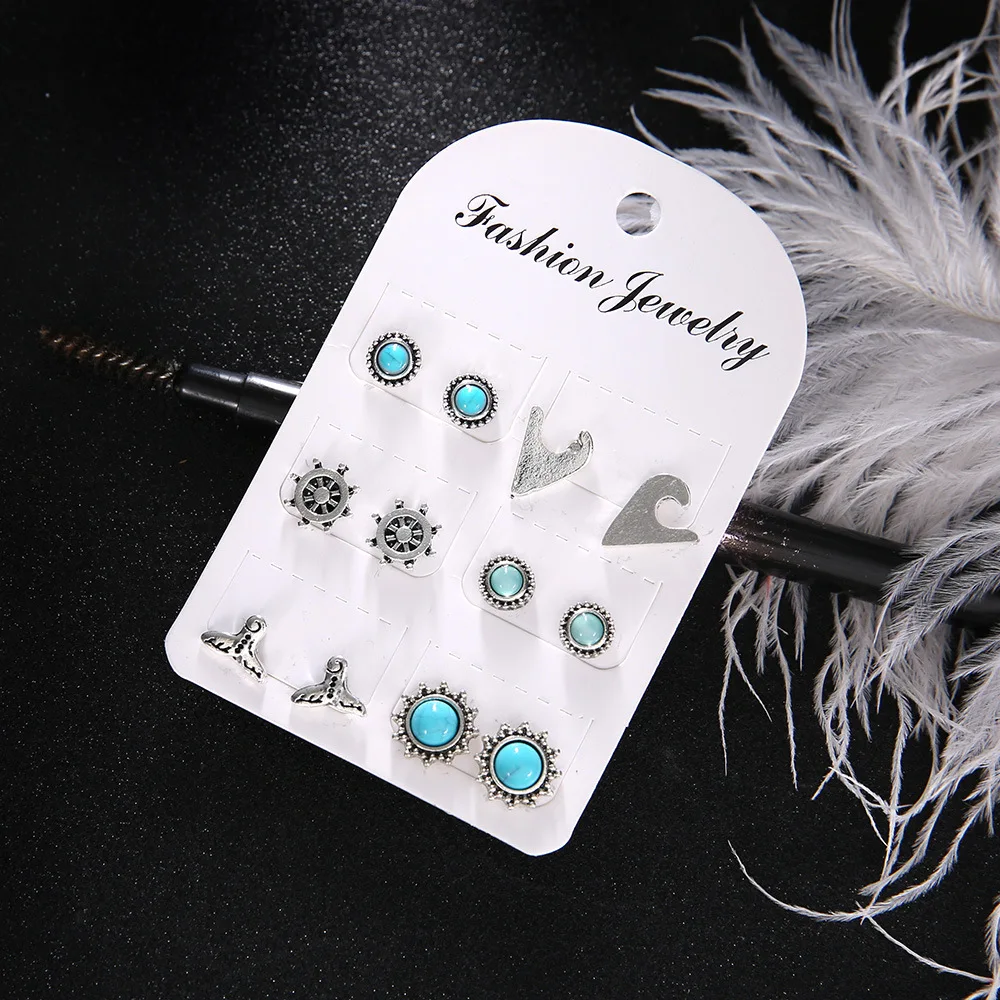 6 Pair/Set Bohemia Blue Round Resin Opal Charm Rudder Mermaid Tail Wave Stud Earrings for Women Ethnic Wind Jewelry
6 Pair/Set Bohemia Blue Round Resin Opal Charm Rudder Mermaid Tail Wave Stud Earrings for Women Ethnic Wind Jewelry