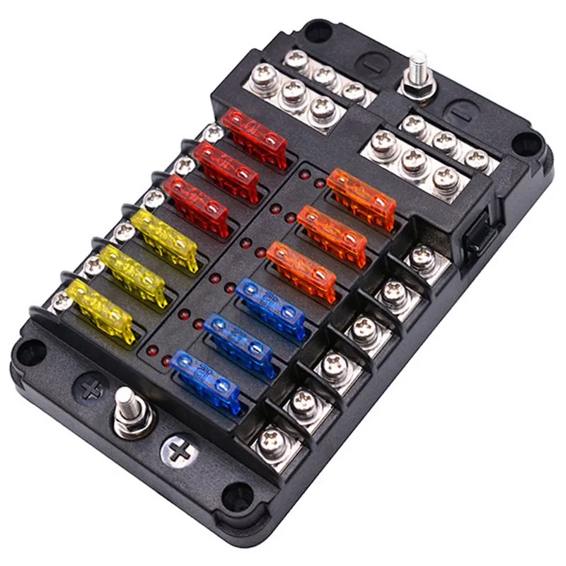 Universal 6/12 Way Blade Car Fuse Box Holder M5 Stud 32V 100A LED Indicator Light Auto Fuse Box Cover for Car Boat Marine Trike
Universal 6/12 Way Blade Car Fuse Box Holder M5 Stud 32V 100A LED Indicator Light Auto Fuse Box Cover for Car Boat Marine Trike