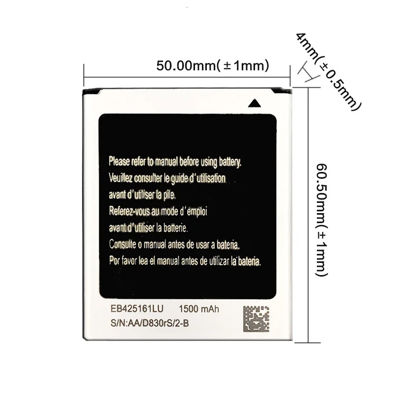 Аккумулятор для телефона EB425161LU 1500 мАч Galaxy S Duos S7562 S7566 S7568 i8160 S7582 S7560 S7580 i739 T59 J1 Mini